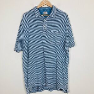 Faherty short-sleeved organic cotton polo isalt washed blue & white stripe. XXL.